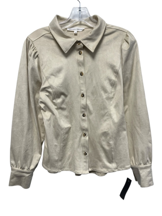 Melissa Nepton Size Small Beige Polyester Blend Long puff sleeve Collar Top Beige / Small