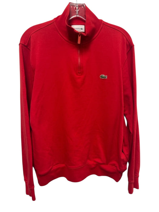 Lacoste Size L Red Cotton Blend Solid Quarter Zip Sweatshirt Long Sleeve Shirt Red / L