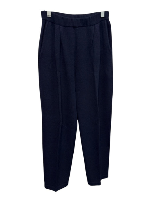 St John Basics Size 2 Navy Blue Wool & Rayon Elastic Waist Knit Pockets Pants Navy Blue / 2