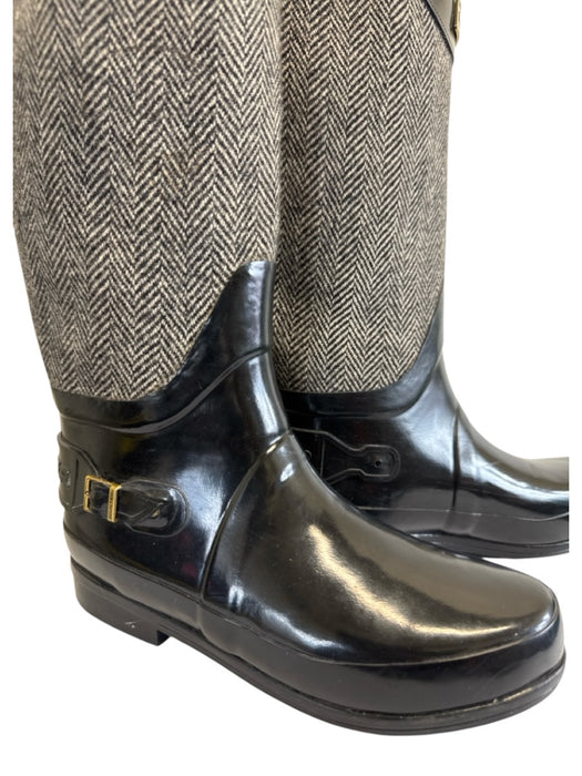 Hunter Shoe Size 8 Black & Cream Rubber Textile Herringbone Buckle Boots Black & Cream / 8