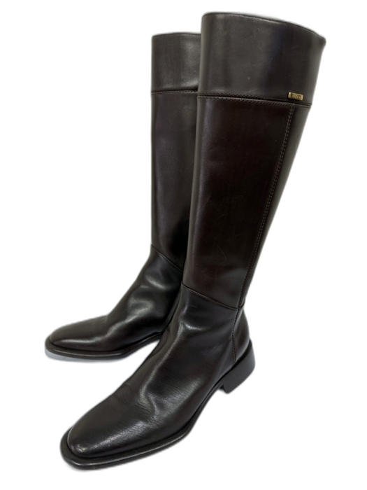 Escada Shoe Size 7B Dark Chocolate Brown Leather Side Zip Round Almond Toe Boots Dark Chocolate Brown / 7B