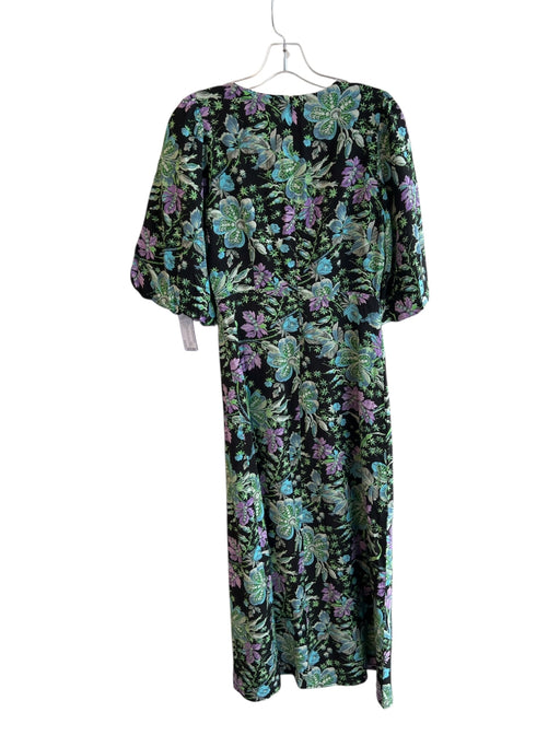 Rhode Size 0 Black & Multi Viscose & Polyester Blouson Sleeves Midi Dress Black & Multi / 0