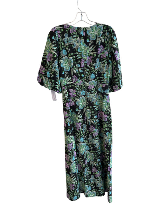 Rhode Size 0 Black & Multi Viscose & Polyester Blouson Sleeves Midi Dress Black & Multi / 0