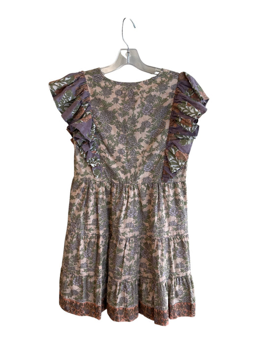 Victoria Dunn Size XS Multi 100% Cotton V Neck Floral Flutter Sleeve Mini Dress Multi / XS