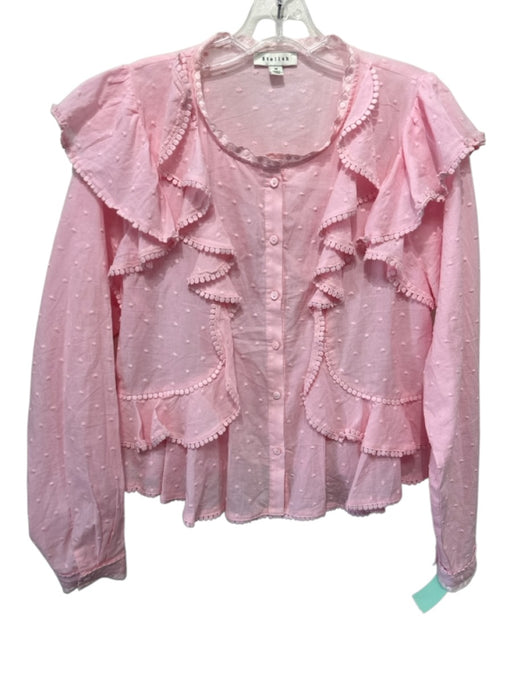 Stellah Size M Pink Cotton Button Front Ruffles Long Sleeve Top Pink / M