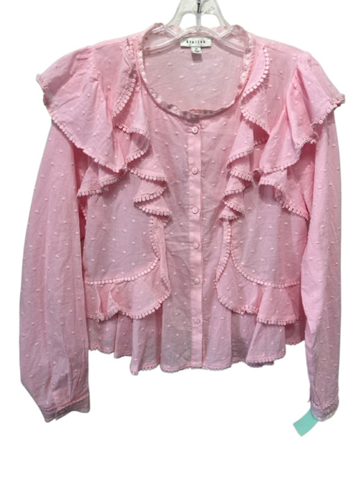 Stellah Size M Pink Cotton Button Front Ruffles Long Sleeve Top Pink / M