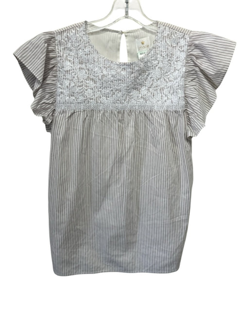 J.Marie Size M White & Brown Cotton Sleeveless Embroidered Keyhole Back Top White & Brown / M