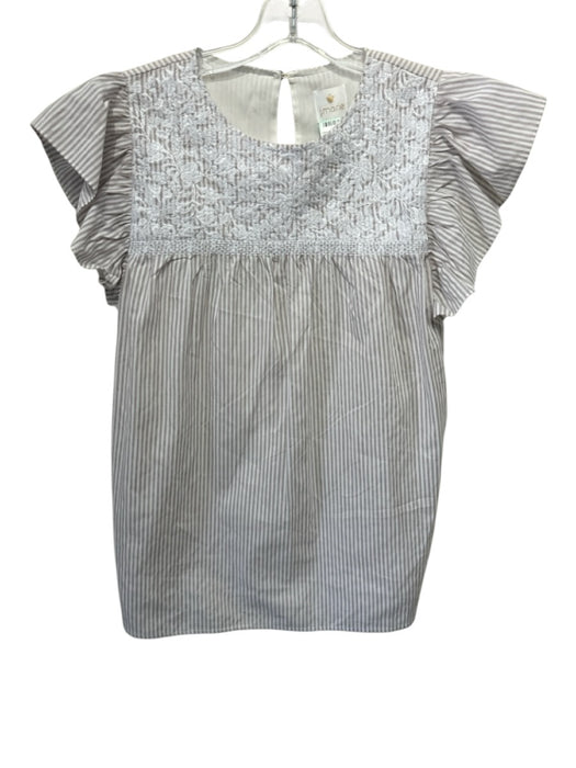J.Marie Size M White & Brown Cotton Sleeveless Embroidered Keyhole Back Top White & Brown / M