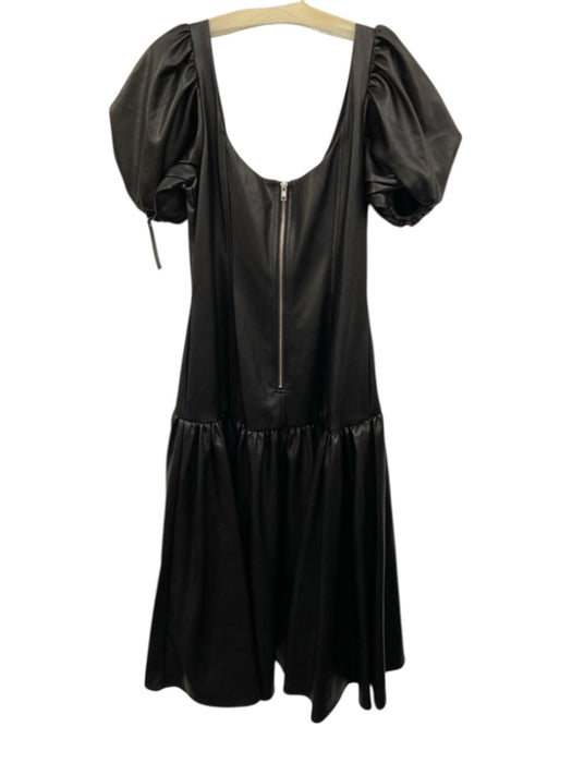Hutch Size 10 Black PU Leather Short Puff Sleeve U Neck Paneled Dress Black / 10