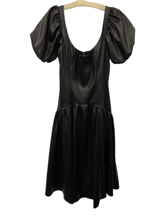 Hutch Size 10 Black PU Leather Short Puff Sleeve U Neck Paneled Dress Black / 10