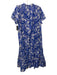 J. Marie Size L Blue & White Polyester Botanical Print Short Sleeve Tiered Dress Blue & White / L