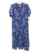 J. Marie Size L Blue & White Polyester Botanical Print Short Sleeve Tiered Dress Blue & White / L