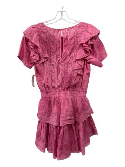 Loveshackfancy Size L Pink Cotton Clipped Dots Ruffle Tiered Hook & Eye Dress Pink / L