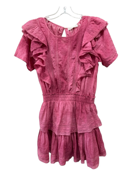 Loveshackfancy Size L Pink Cotton Clipped Dots Ruffle Tiered Hook & Eye Dress Pink / L