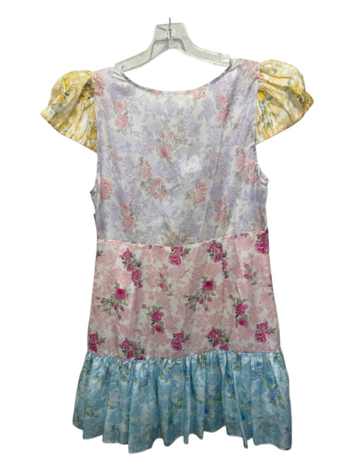 Loveshackfancy Size 10 Multicolor Silk floral print V Neck Cap Sleeve Dress Multicolor / 10