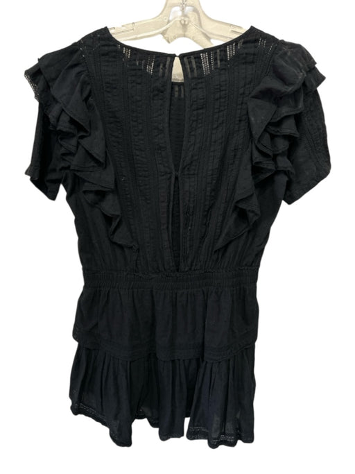 Love Shack Fancy Size L Black Cotton Short Sleeve Pintuck Tiered Skirt Dress Black / L