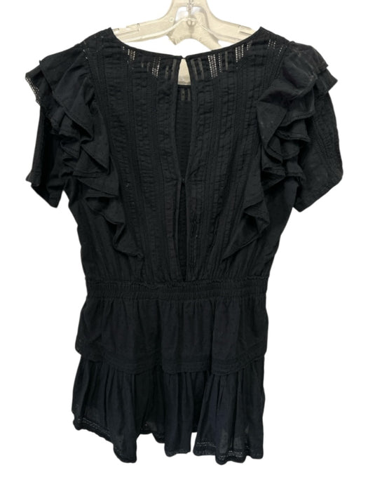 Love Shack Fancy Size L Black Cotton Short Sleeve Pintuck Tiered Skirt Dress Black / L