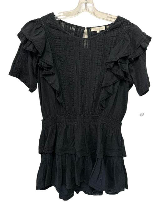 Love Shack Fancy Size L Black Cotton Short Sleeve Pintuck Tiered Skirt Dress Black / L