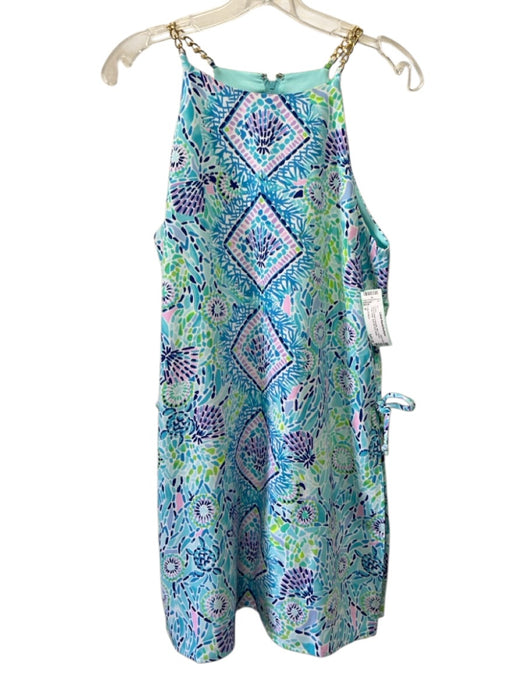 Lilly Pulitzer Size 8 Aqua & Multi Polyester Mini Printed Chain Strap Dress Aqua & Multi / 8
