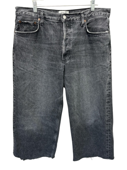 Agolde Size 31 Black Wash Cotton Button Fly Faded Distressed Hem Wide Leg Jeans Black Wash / 31