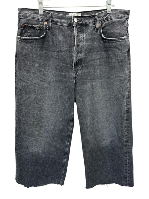 Agolde Size 31 Black Wash Cotton Button Fly Faded Distressed Hem Wide Leg Jeans Black Wash / 31