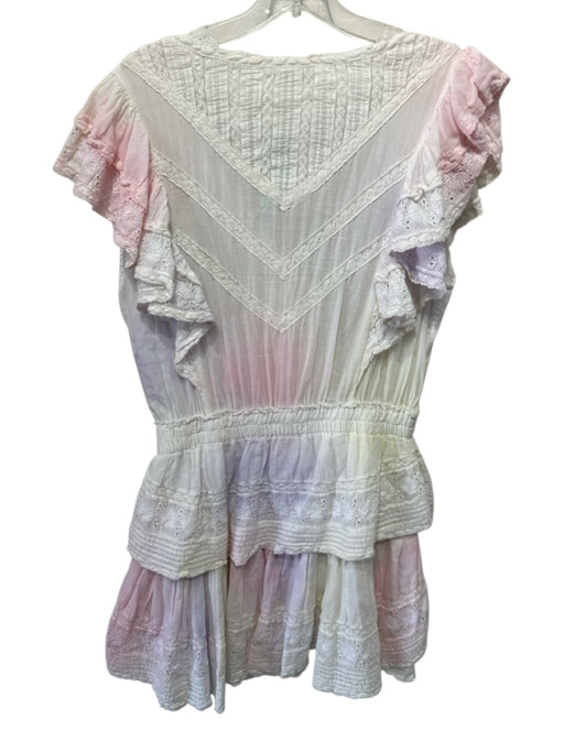 Love Shack Fancy Size L Pink & Multi Cotton V Neck Ruffles Tie Dye Dress Pink & Multi / L
