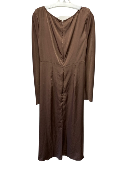 Bardot Size XL Brown Poly Blend Cut Out Ruched Maxi Long Sleeve Dress Brown / XL