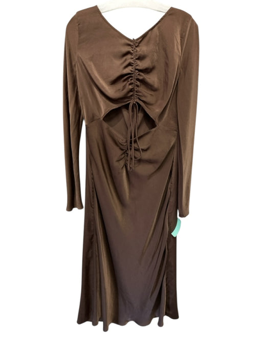 Bardot Size XL Brown Poly Blend Cut Out Ruched Maxi Long Sleeve Dress Brown / XL