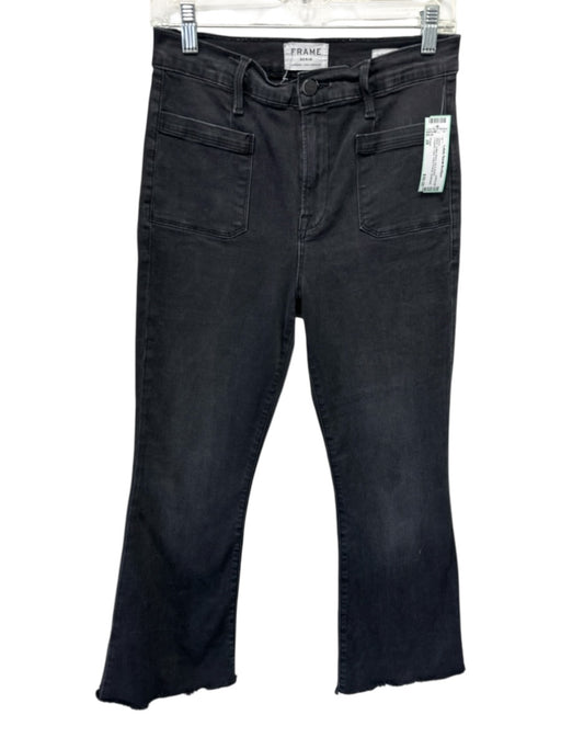 Frame Size 28 Black Cotton Blend Zip & Button Cropped Flare Patch Pocket Jeans Black / 28