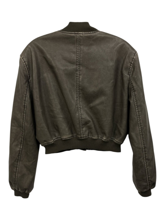 Lioness Size Small Gray Faux Leather Zip Front Zip Pocket Bomber Ribbed Jacket Gray / Small