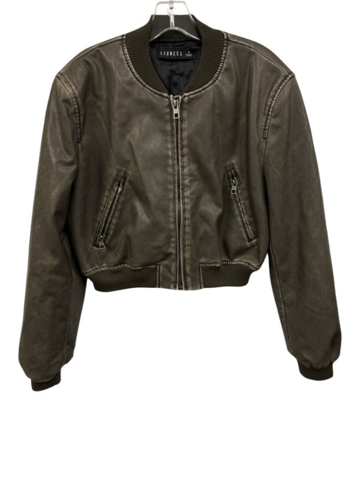 Lioness Size Small Gray Faux Leather Zip Front Zip Pocket Bomber Ribbed Jacket Gray / Small