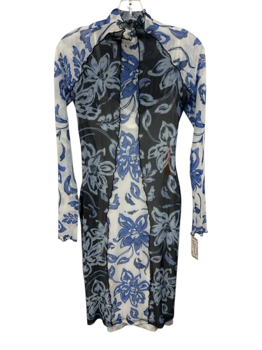Significant Other Size 6 Blue, White, Black Long Sleeve Floral Mixed Print Dress Blue, White, Black / 6