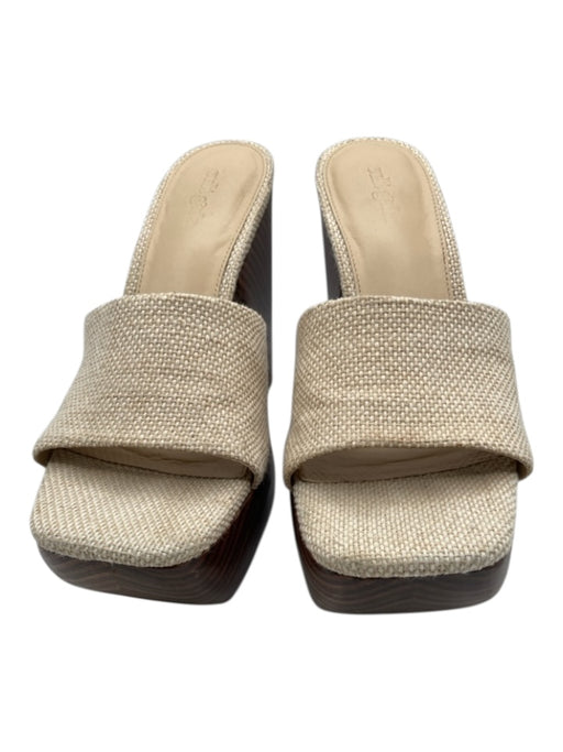 Cult Gaia Shoe Size 37.5 Beige & Brown Canvas & Wood Woven Wood Grain Mules Beige & Brown / 37.5