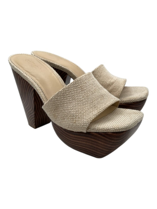 Cult Gaia Shoe Size 37.5 Beige & Brown Canvas & Wood Woven Wood Grain Mules Beige & Brown / 37.5