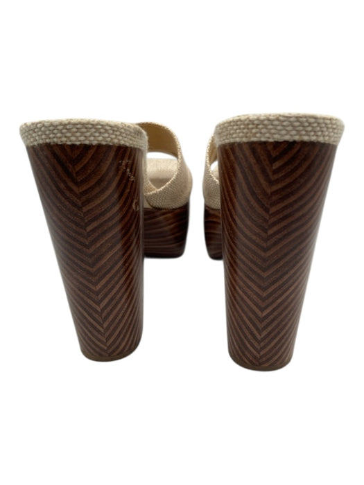 Cult Gaia Shoe Size 37.5 Beige & Brown Canvas & Wood Woven Wood Grain Mules Beige & Brown / 37.5