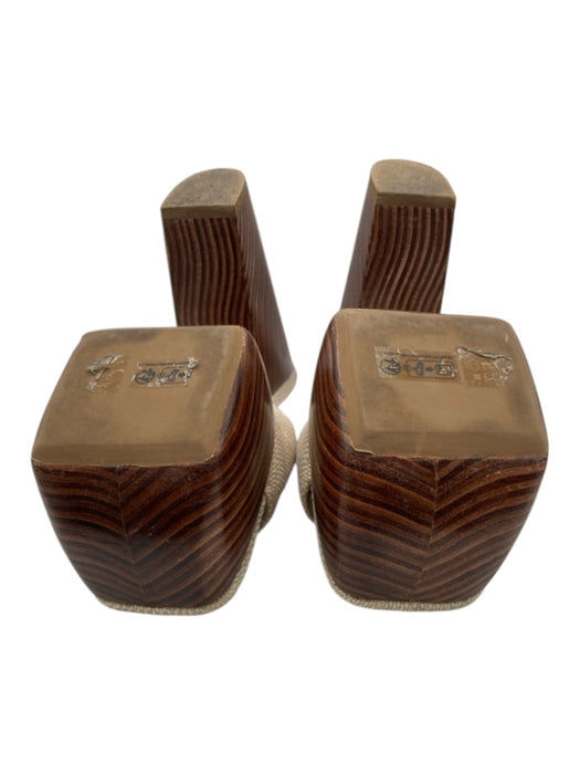 Cult Gaia Shoe Size 37.5 Beige & Brown Canvas & Wood Woven Wood Grain Mules Beige & Brown / 37.5