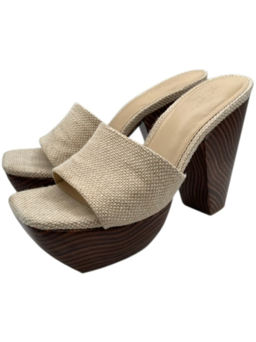 Cult Gaia Shoe Size 37.5 Beige & Brown Canvas & Wood Woven Wood Grain Mules Beige & Brown / 37.5