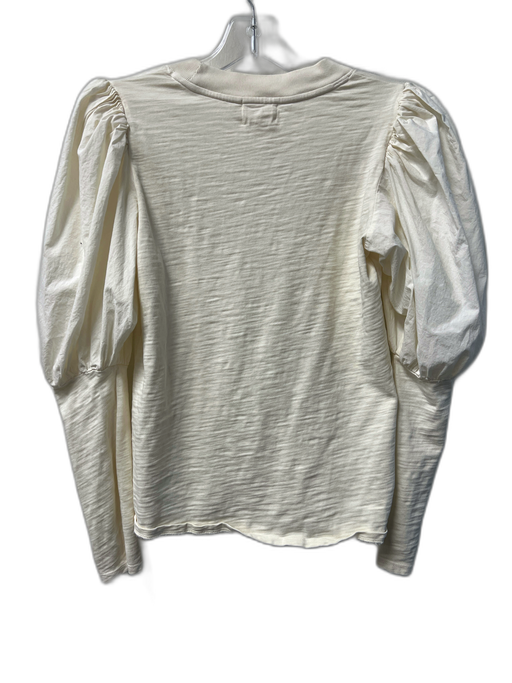 Nation Size S Ivory Cotton Crew Neck Heathered Mutton Sleeve Solid Color Top Ivory / S