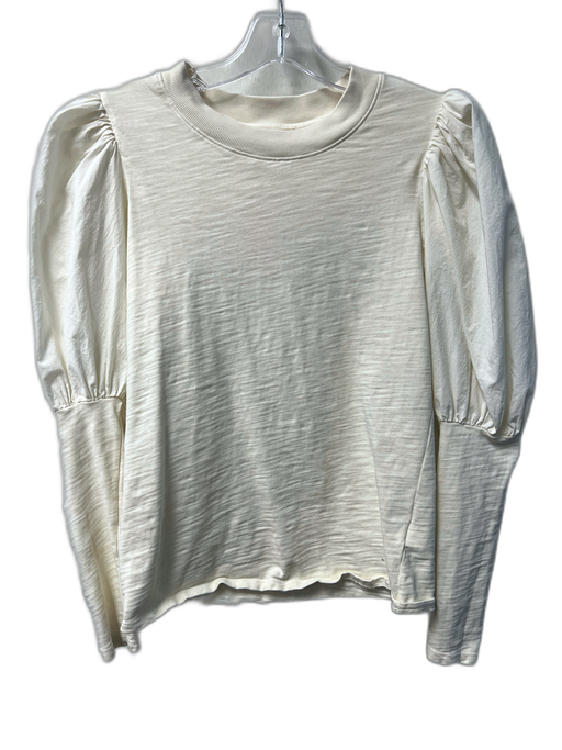 Nation Size S Ivory Cotton Crew Neck Heathered Mutton Sleeve Solid Color Top Ivory / S