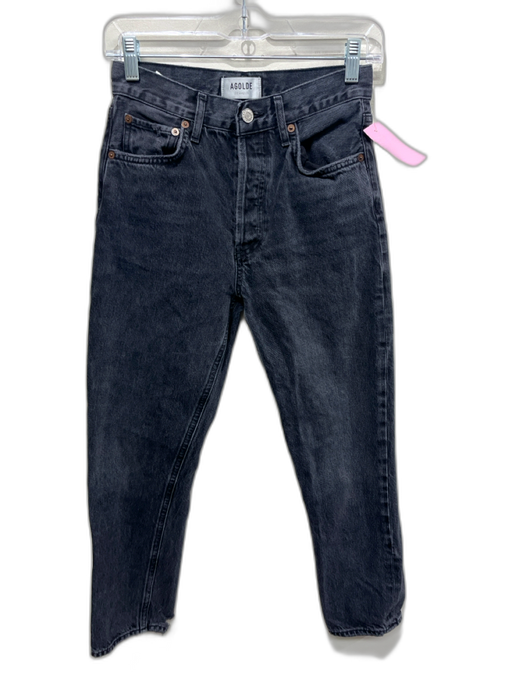 Agolde Size 25 Black Cotton Button Close Ripped Detail Straight Leg Jeans Black / 25