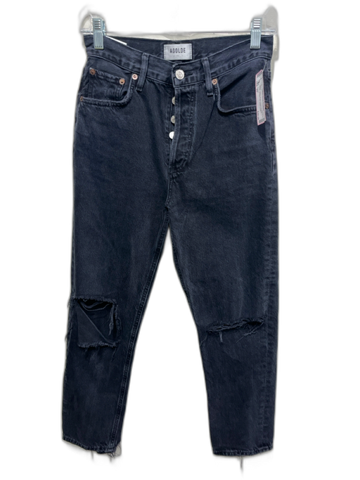 Agolde Size 25 Black Cotton Button Close Ripped Detail Straight Leg Jeans Black / 25