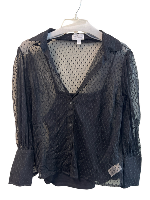 The Drop Size Small Black Nylon Mesh Collared Cami Button up Top Black / Small