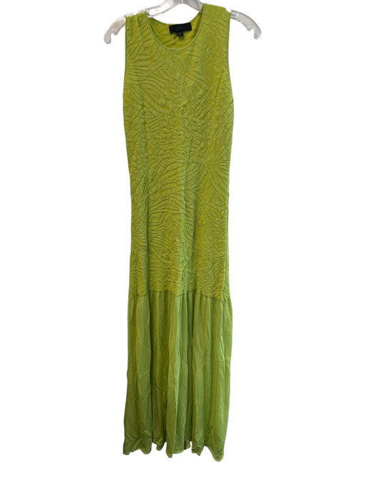 Zara Size Small Green Viscose Blend Sleeveless Maxi Round Neck Textured Dress Green / Small