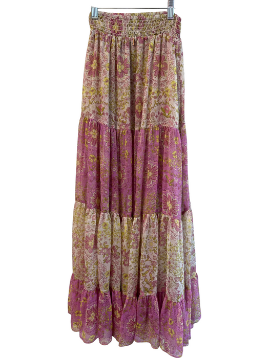 Misa Size XS Pink, yellow, & white Polyester Maxi Elastic Waist Floral Skirt Pink, yellow, & white / XS