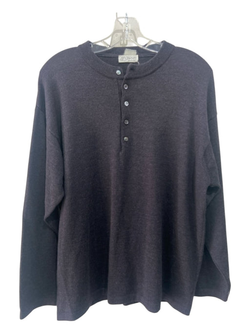 46 West Size Est L Dark Gray Merino Wool Solid Henley Men's Sweater Est L