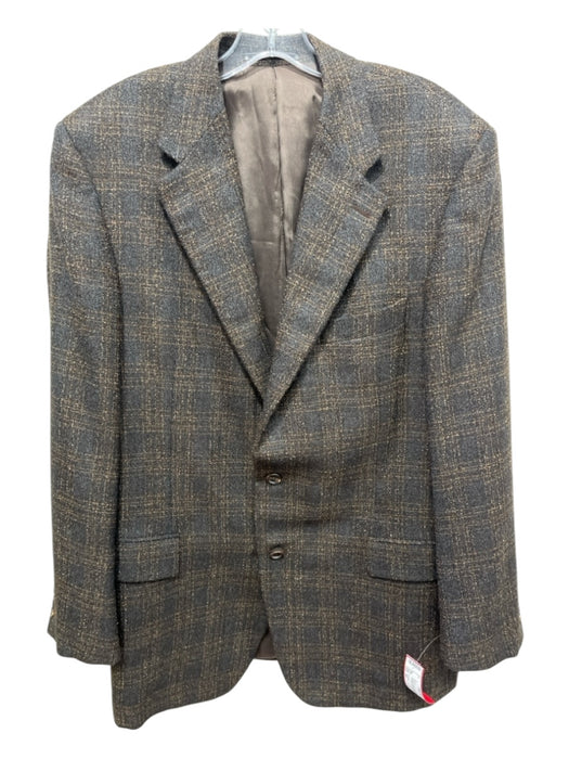 Zanella Brown & Blue Wool Blend Plaid notched 2 Button Men's Blazer 44