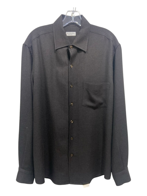 Pal Zileri Size L Black Wool Blend Herringbone Button Down Long Sleeve Shirt L