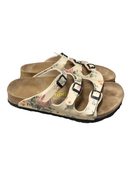 Papillio Shoe Size 8 Cream & Multi Rubber & Cork Floral 3 Strap Slides Shoes Cream & Multi / 8