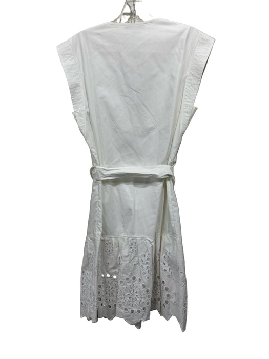Derek Lam 10 Crosby Size 8 White Cotton Cap Sleeve Solid Eyelet Bottom Dress