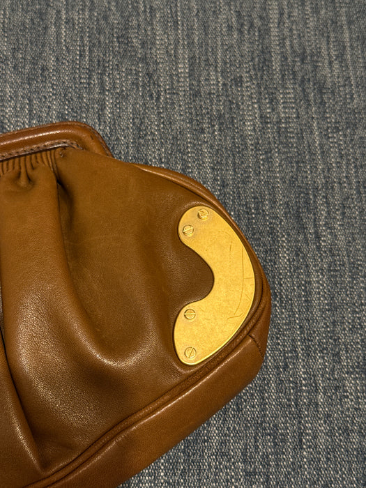 Miu Miu Brown Leather Gold hardware Gathered Magnetic Close Clutch Bag